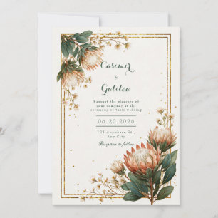 Convites Astrantia Marfim Folha Dourada Casamento