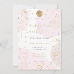 Convites Astrologia Boho Dourado Padrão Celestial