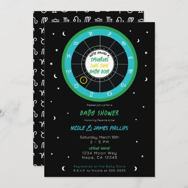 Convites Astrologia Personalizada - Chá de fraldas de Sinal (Frente/Verso)