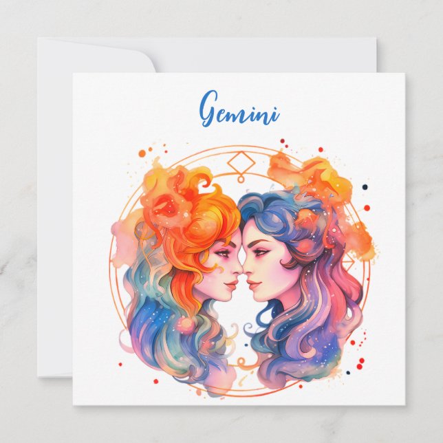 Convites Astrologia zodiac de Gemini em aquarela (Frente)
