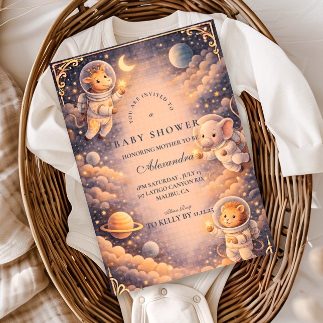 Convites Astronaut Animals Space Baby Shower (Criador carregado)