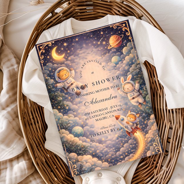 Convites Astronaut Animals Space Baby Shower (Criador carregado)