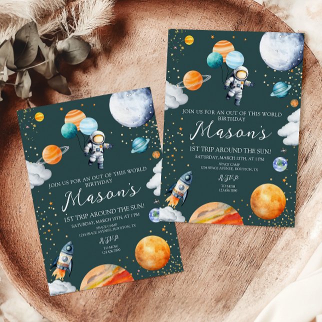 Convites Astronaut Balloon Planets 1st Trip Around the Sun (Criador carregado)