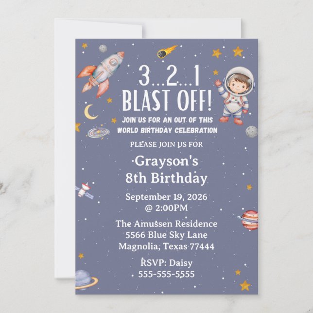 Convites Astronaut Outer Space Boy Birthday Invitation (Frente)