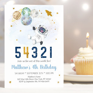 Convites Astronauta Contagem Espacial para Baixo 4º Anivers
