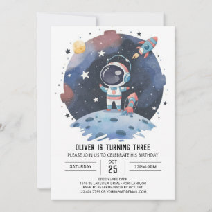 Convites Astronauta Cósmico Blue Boho Astronauta Boy Aniver