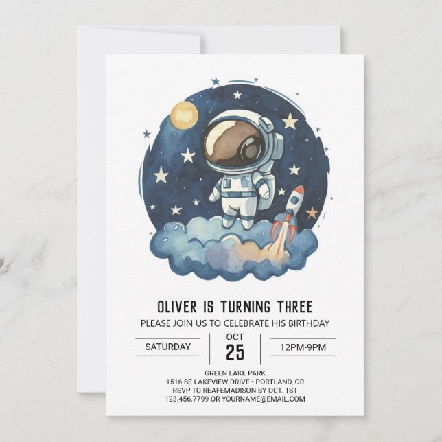 Convites Astronauta Criança do Foguete Chic - Astronauta (Frente)