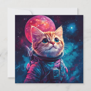 Convites Astronauta de gato - espaço rosa