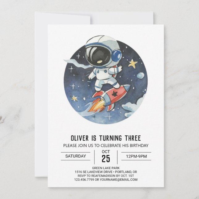 Convites Astronauta Digital Astronauta Cute Outerspace Astr (Frente)