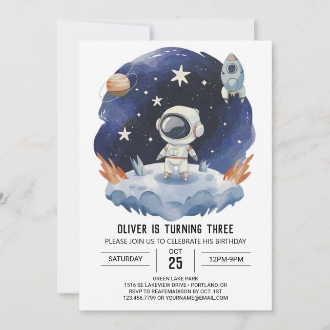 Convites Astronauta Digital Bohemian Watercolor Astronauta  (Frente)