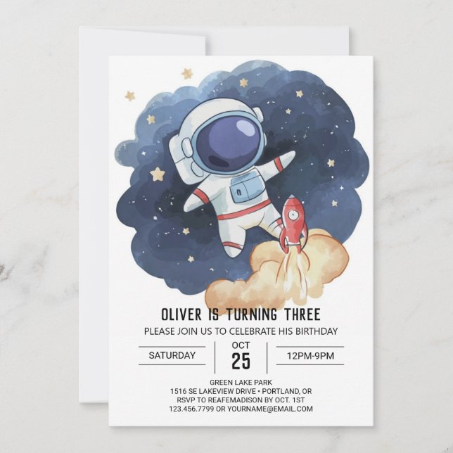 Convites Astronauta Digital do Watercolor Astronauta Digita (Frente)