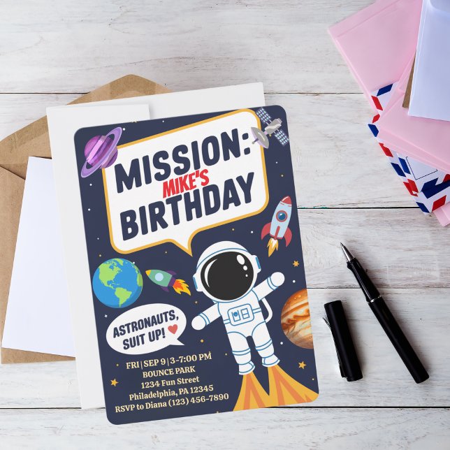 Convites Astronauta Divertido no Espaço Sideral, Aniversári (Criador carregado)
