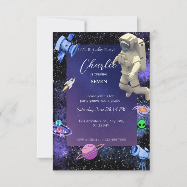 Convites Astronauta do Astronauta Exterior Aniversário (Frente)