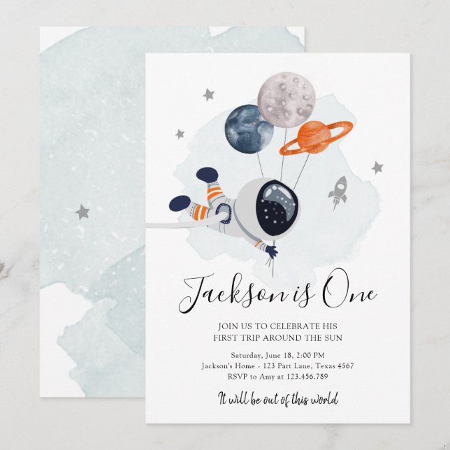 Convites Astronauta do Espaço Exterior Garoto Laranja Prime (Frente/Verso)