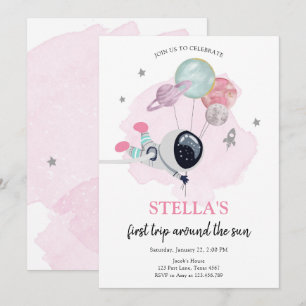 Convites Astronauta do Espaço Exterior Rapariga Laranja Pr