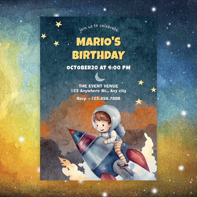 Convites Astronauta e aniversário de jato (Criador carregado)