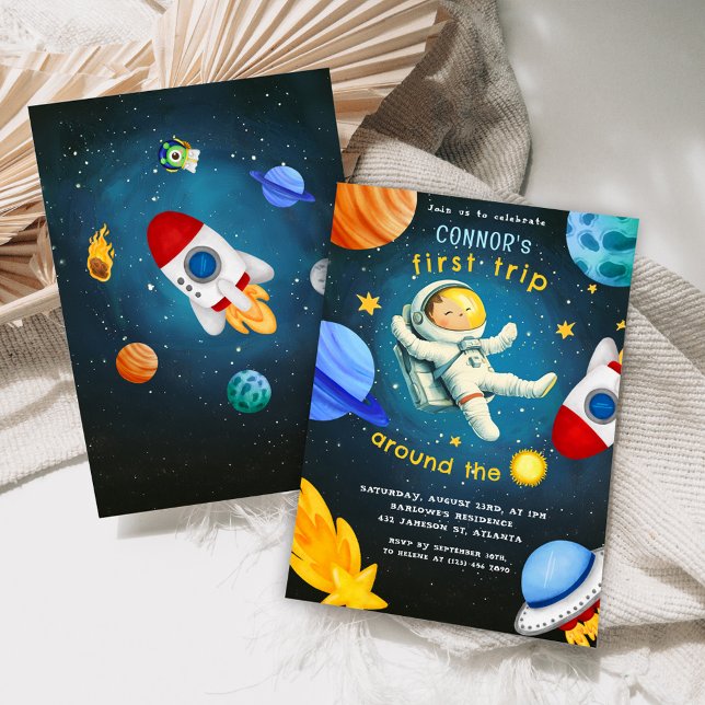 Convites Astronauta Espacial - Aniversário de criança do Pl (Space Astronaut Rocket Ship Planet Kids Birthday Invitation)