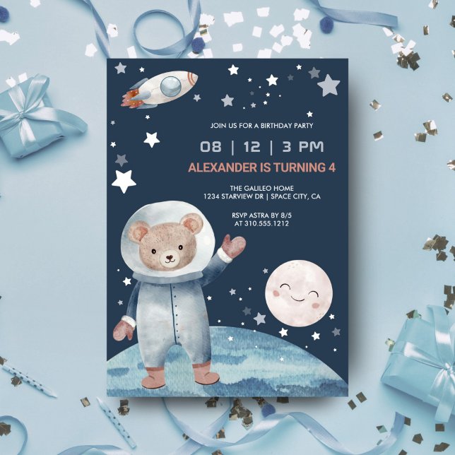 Convites Astronauta Espacial do Urso Astronauta Aniversário (Criador carregado)
