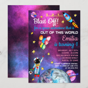Convites Astronauta Espacial Exterior Balões Arco-Íris Lu