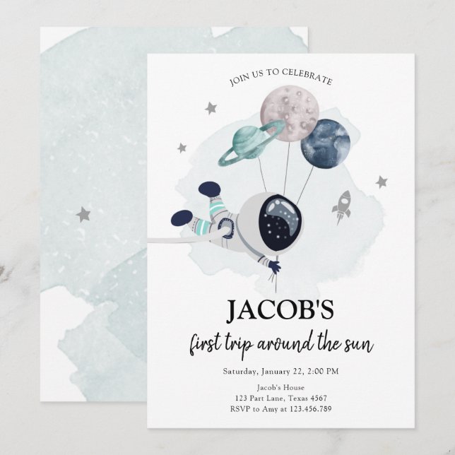 Convites Astronauta Espacial Exterior Garoto Laranja Primei (Frente/Verso)