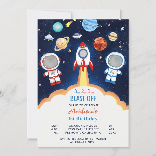 Convites Astronauta Espacial Qualquer Festa de aniversário  (Frente)