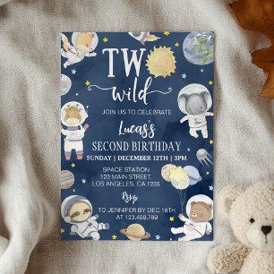 Convites Astronauta Exterior Safari Dois Aniversário Selvag