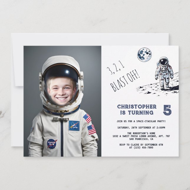 Convites Astronauta Figurino de Explosão Foto Aniversário (Frente)