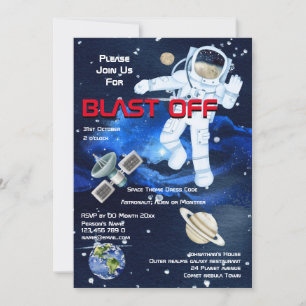 Convites Astronauta flutuando entre planetas MENINOS espaço
