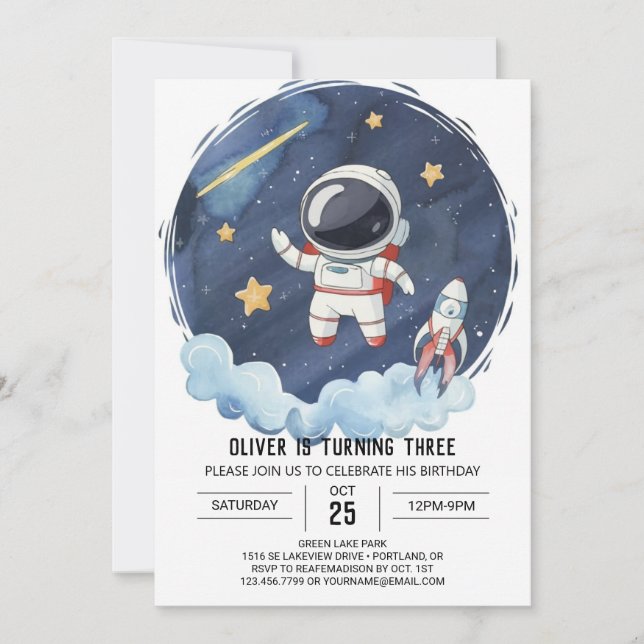 Convites Astronauta Galáxia Encantada Astronauta Menino (Frente)