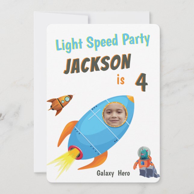 Convites Astronauta Galáxia Hero Modelo de Foto Astronauta  (Frente)