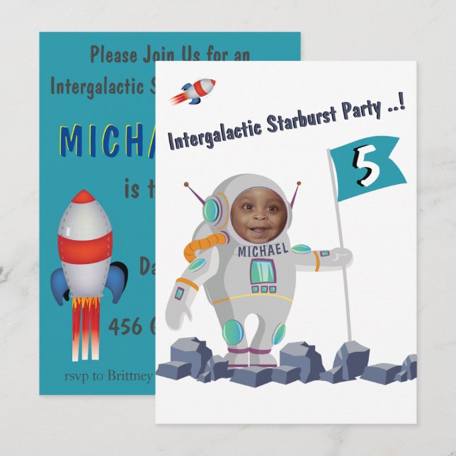 Convites Astronauta Modelo de Foto Foguete Espacial Astrona (Frente/Verso)