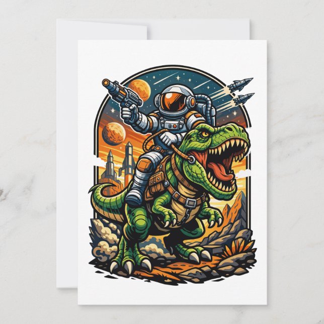 Convites Astronauta Montando um T-Rex – Dinosaur Espacial É (Frente)