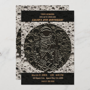 Convites Astronauta no Espaço da Lua Negro e Cinza