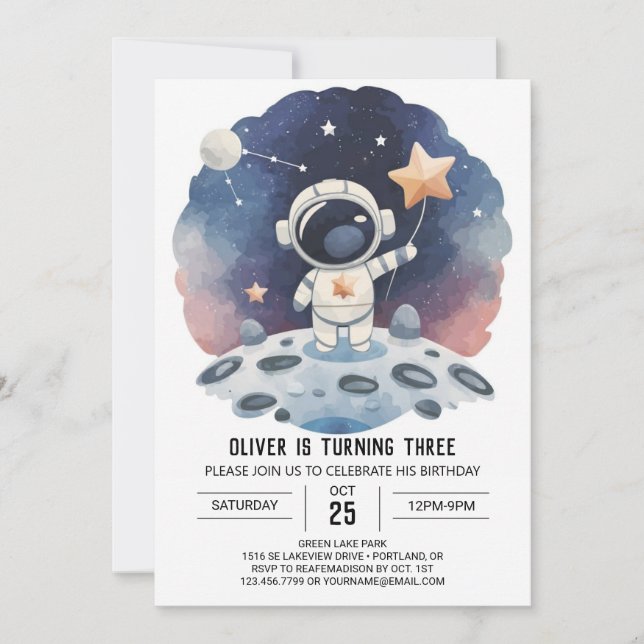 Convites Astronauta Online Galáxia Celestial Astronauta Ani (Frente)