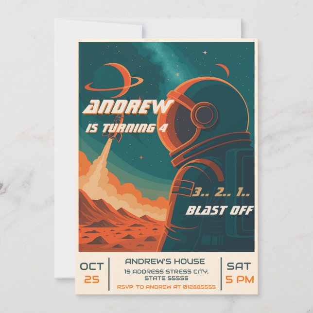 Convites Astronauta Pessoal Festa de aniversário do Espaço  (Frente)