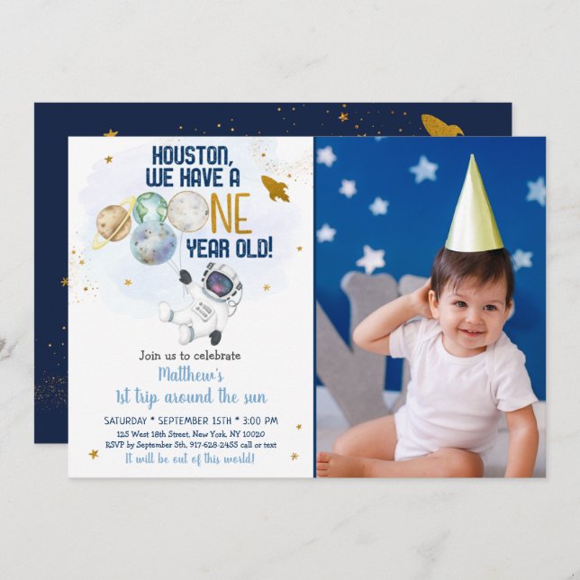 Convites Astronauta: Primeira Viagem Em Torno Do Sol Aniver (Frente/Verso)