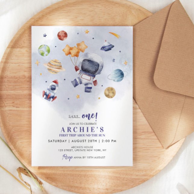 Convites Astronauta: Primeira Viagem Em Torno Do Sol Aniver (astronaut birthday invitations boy 1st birthday invitation template galaxy)