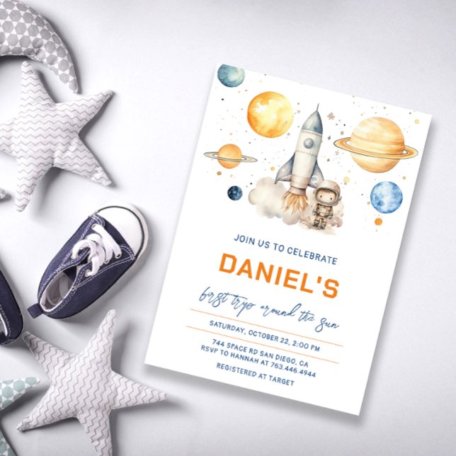 Convites Astronauta: Primeira Viagem Em Torno Do Sol Aniver (Criador carregado)
