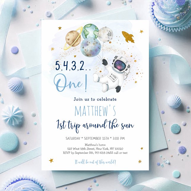 Convites Astronauta: Primeira Viagem Em Torno Do Sol Aniver (Criador carregado)