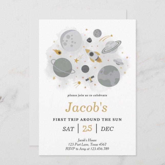 Convites Astronauta: Primeira Viagem Em Torno Do Sol Aniver (Frente/Verso)