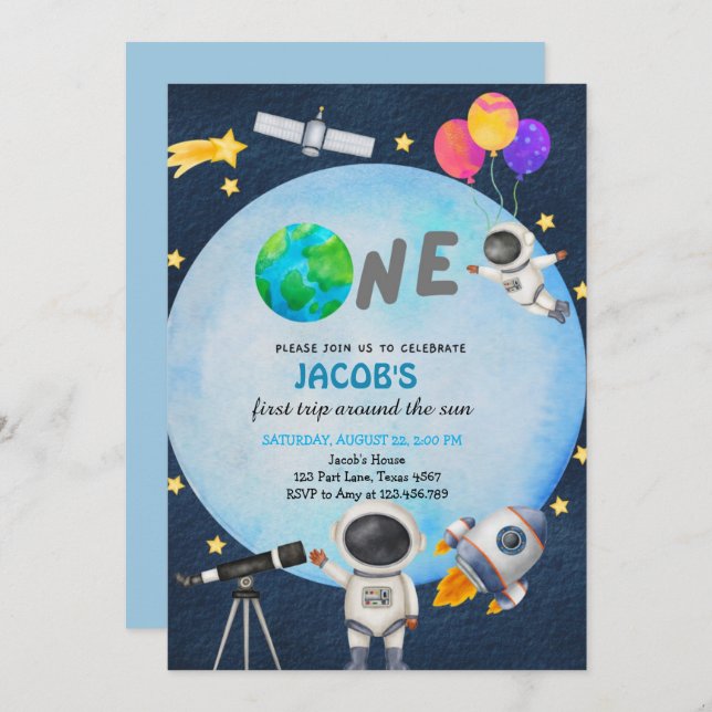 Convites Astronauta: Primeira Viagem Em Torno Do Sol Aniver (Frente/Verso)