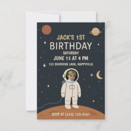 Convites Astronauta primeiro aniversario Roket Ship Birthda