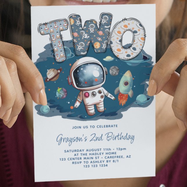 Convites Astronauta segundo aniversário Foguete Externo (Criador carregado)