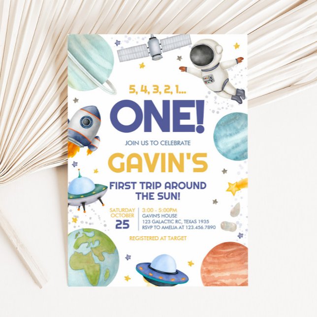 Convites Astronauta Viaja ao redor do Sol Aniversário (Astronaut First Trip Around the Sun Birthday Party Invitation)