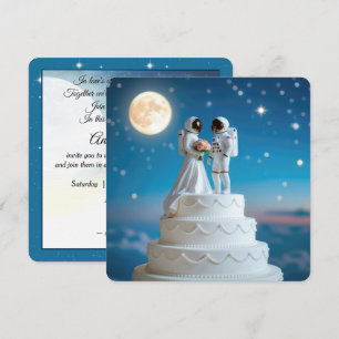 Convites Astronautas nobres em um Bolo de Casamento