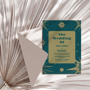 Convites Astronomia Espacial da Lua do Sol Dourada mística