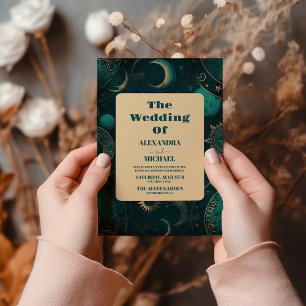 Convites Astronomia Espacial da Lua do Sol Dourada mística