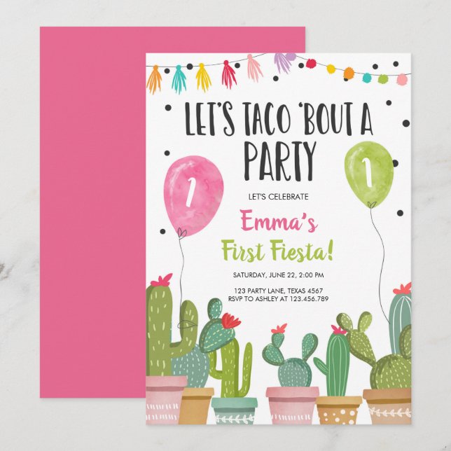 Convites Ataque do Taco um aniversário da festa do rosa do (Frente/Verso)