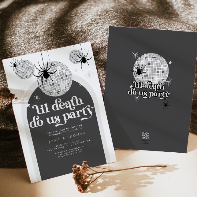 Convites Até a morte festejamos Desco Aranhas Casamento (Til death do us party Disco Spiders Wedding Invitation)