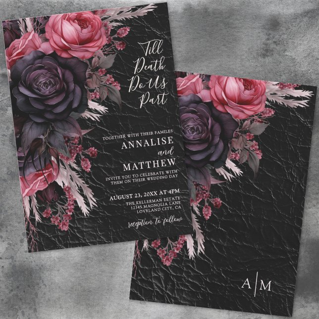 Convites Até a morte nos separe de casamentos flóricos negr (Till Death Do Us Part Gothic Black Floral Wedding Invitation)